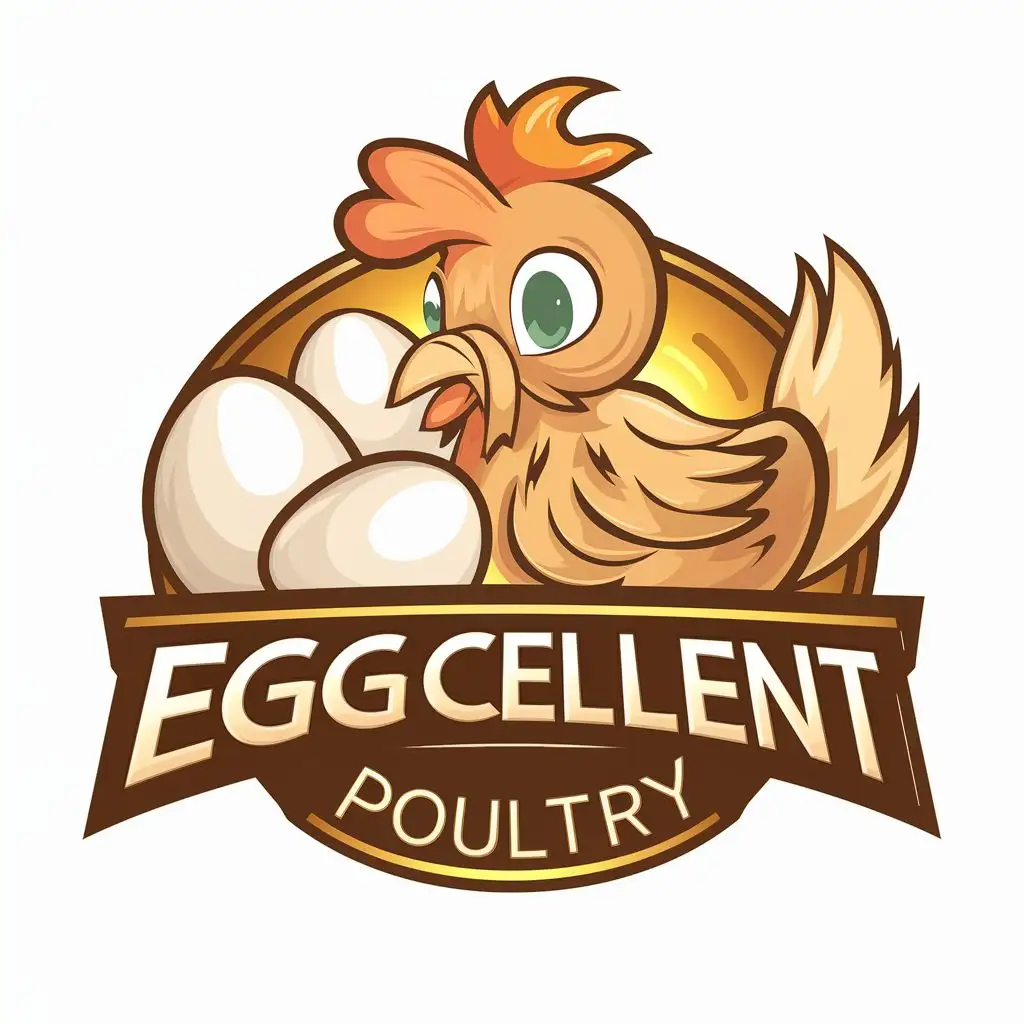 LOGO-Design-For-Eggcellent-Poultry-Whimsical-Chicken-and-Egg-Illustration-with-Playful-Typography