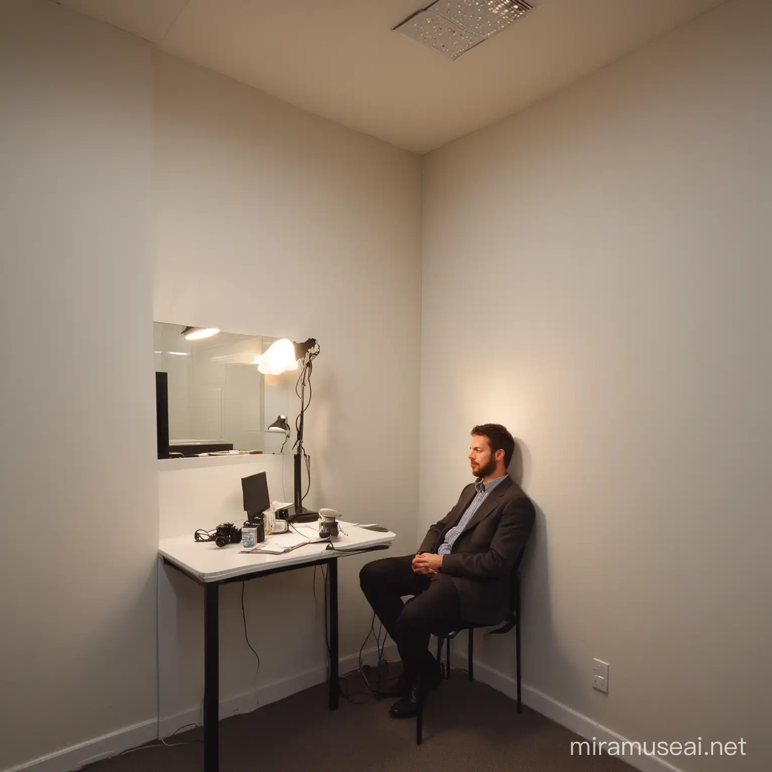 Photographer Working in Dimly Lit Office Space