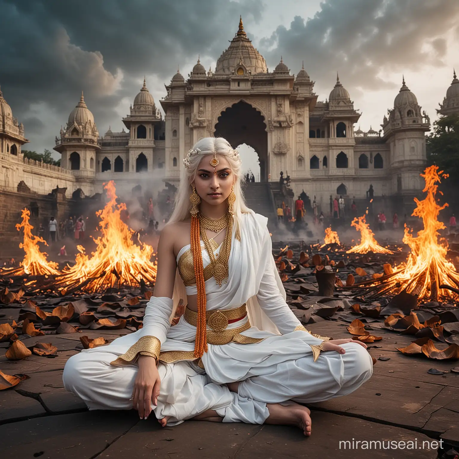 Hindu Empress Goddess Surrounded by Fire and Demonic Deities