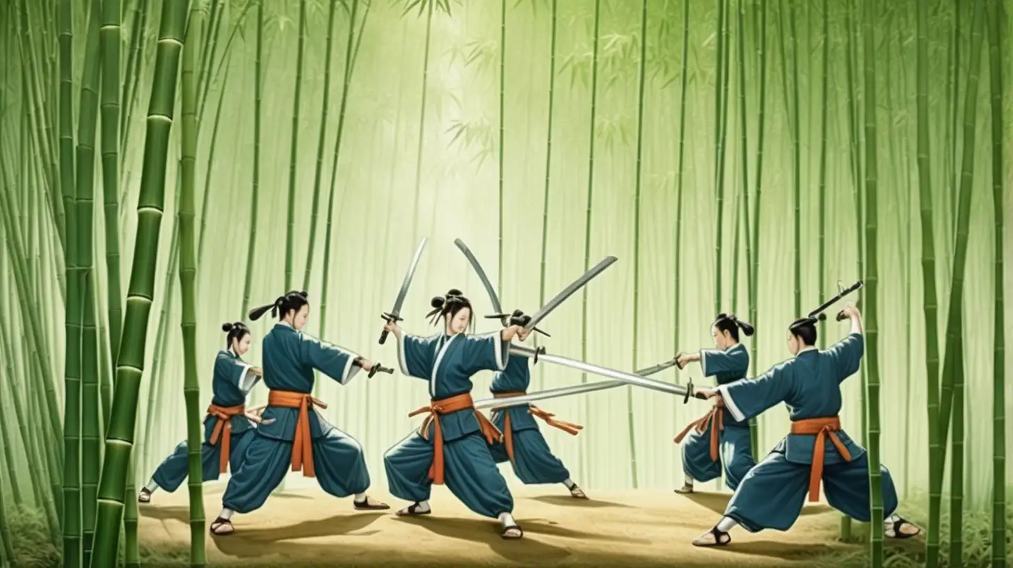Swords dance in bamboo forest 
