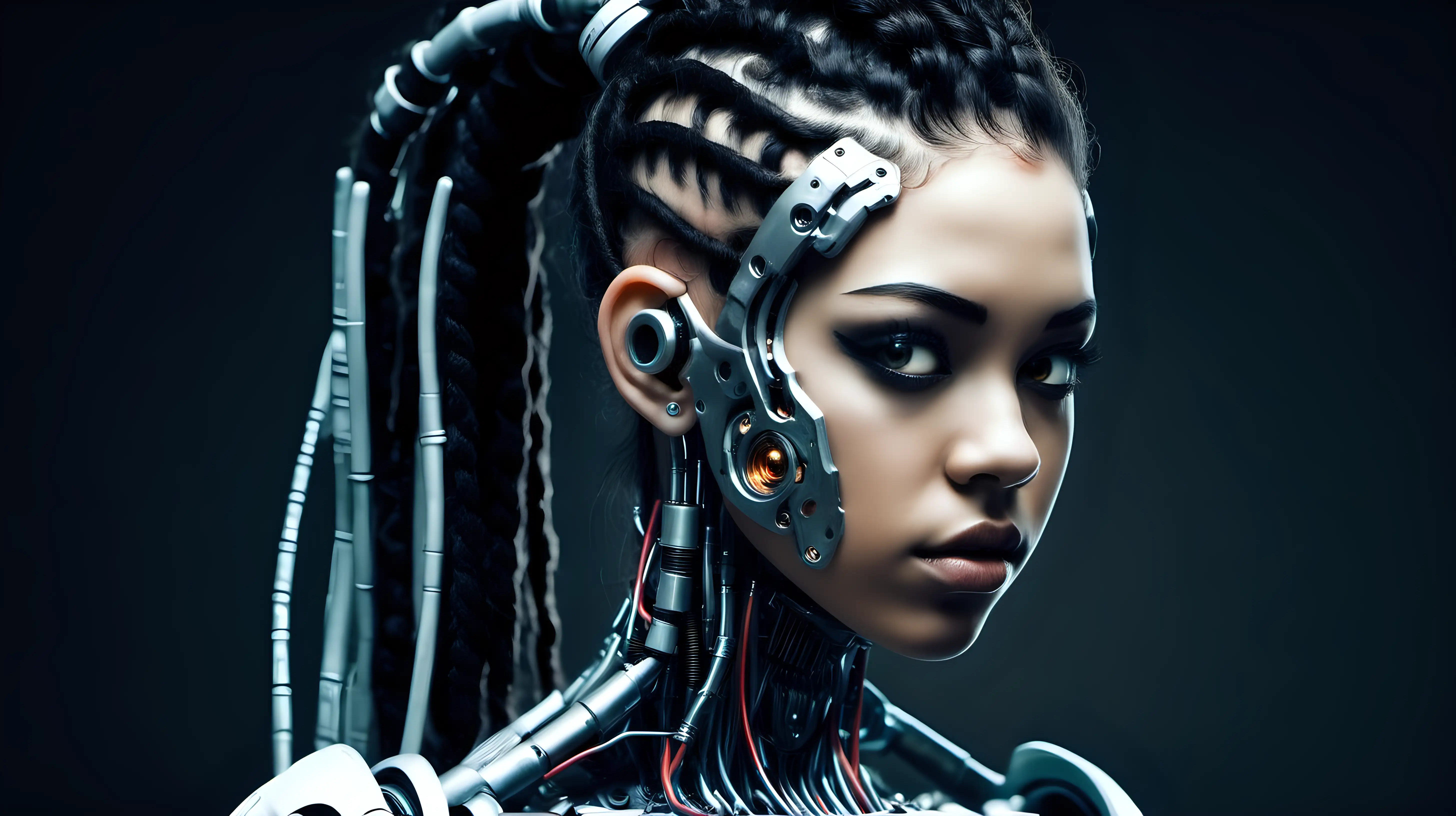 Beautiful Cyborg Woman with Wild Dark Braids