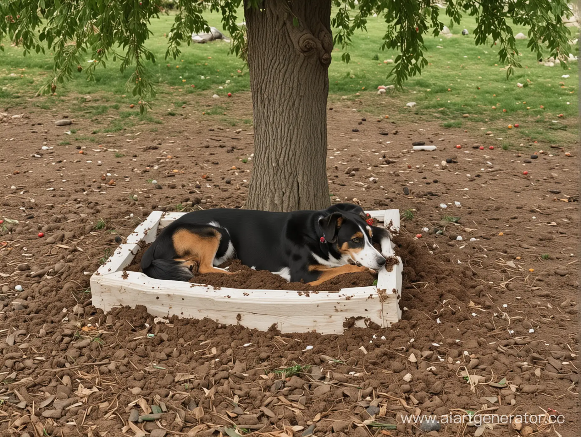 Beloved-Dog-Pirate-Rests-Beneath-Blossoming-Cherry-Tree