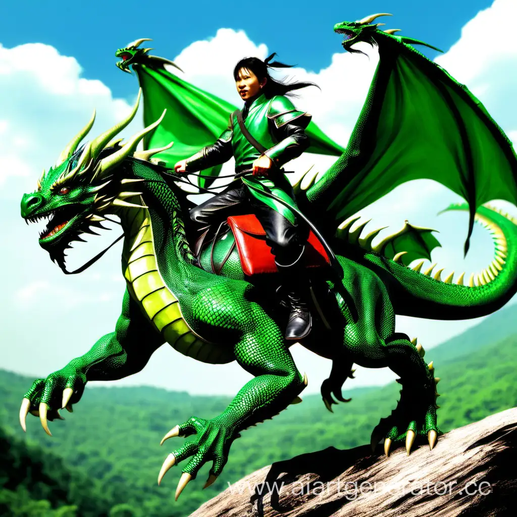 Enchanting-Encounter-Green-Dragon-Rider-in-Mystical-Forest