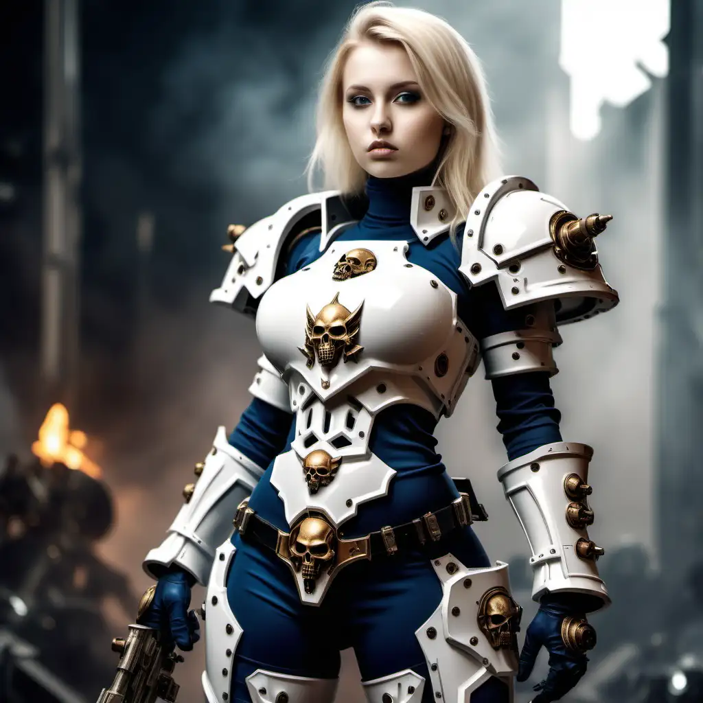 Noble Blonde Girl in Striking Warhammer 40k Attire
