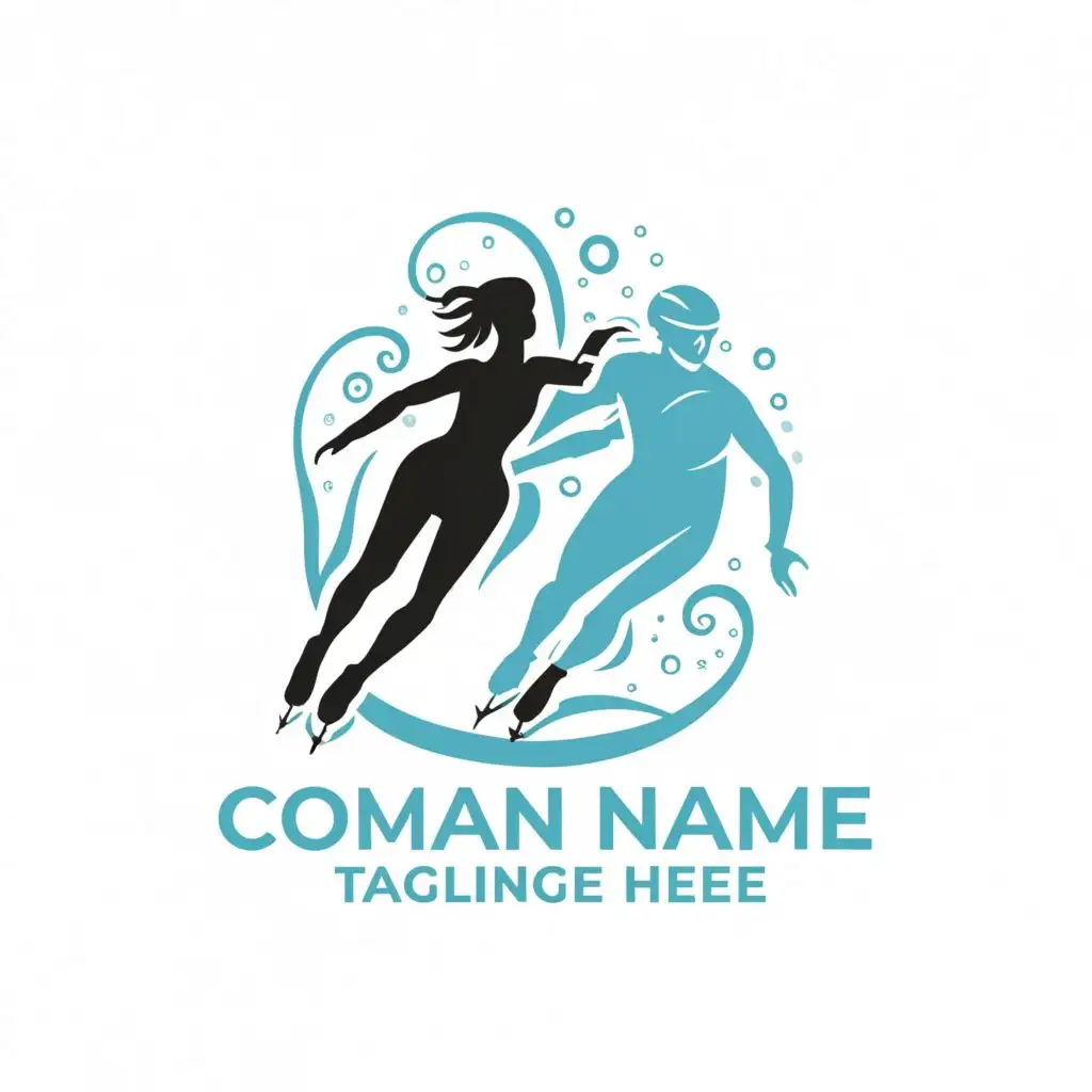 logo, A combination of two silhouettes. One of a figure skater doing a spin and another of a Short Track skater skating down close to the ice. With cold, icy feeling and squiggles. The main color should be light blue, with the text "DK Kranj", typography, be used in Sports Fitness industry