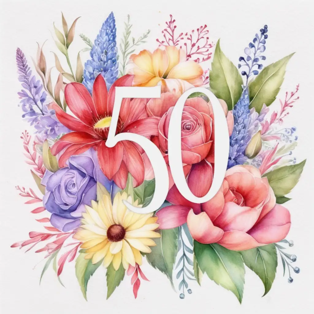Vibrant Watercolor Painting of 50 Flowers Blossoming