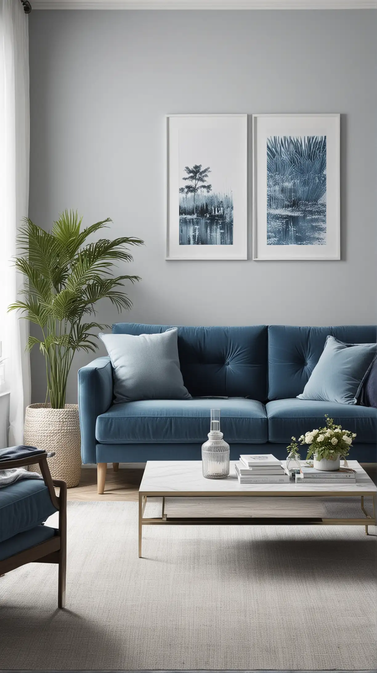 Tranquil Blue Monochromatic Living Room Design