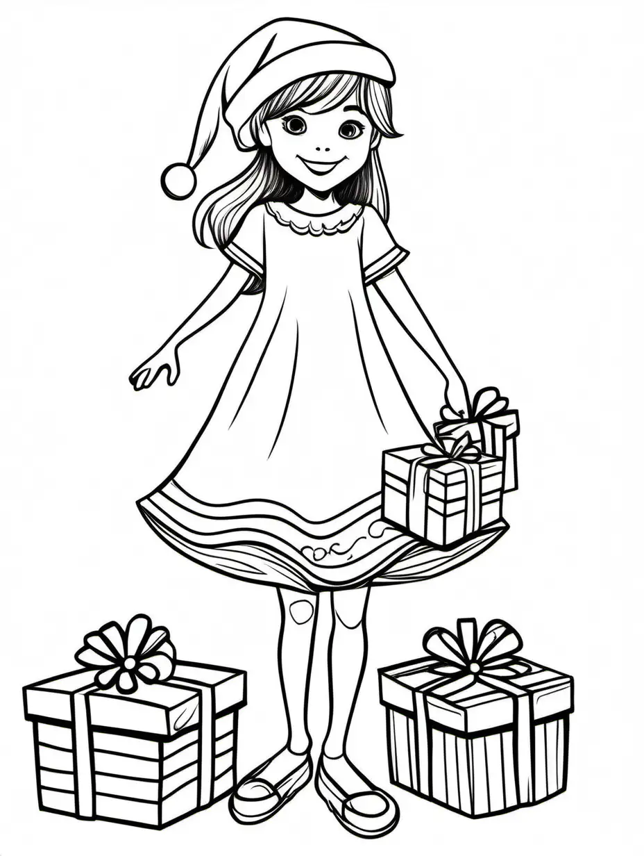 Joyful Christmas Celebration Girl and Santa Claus in Cute BlackandWhite Drawing