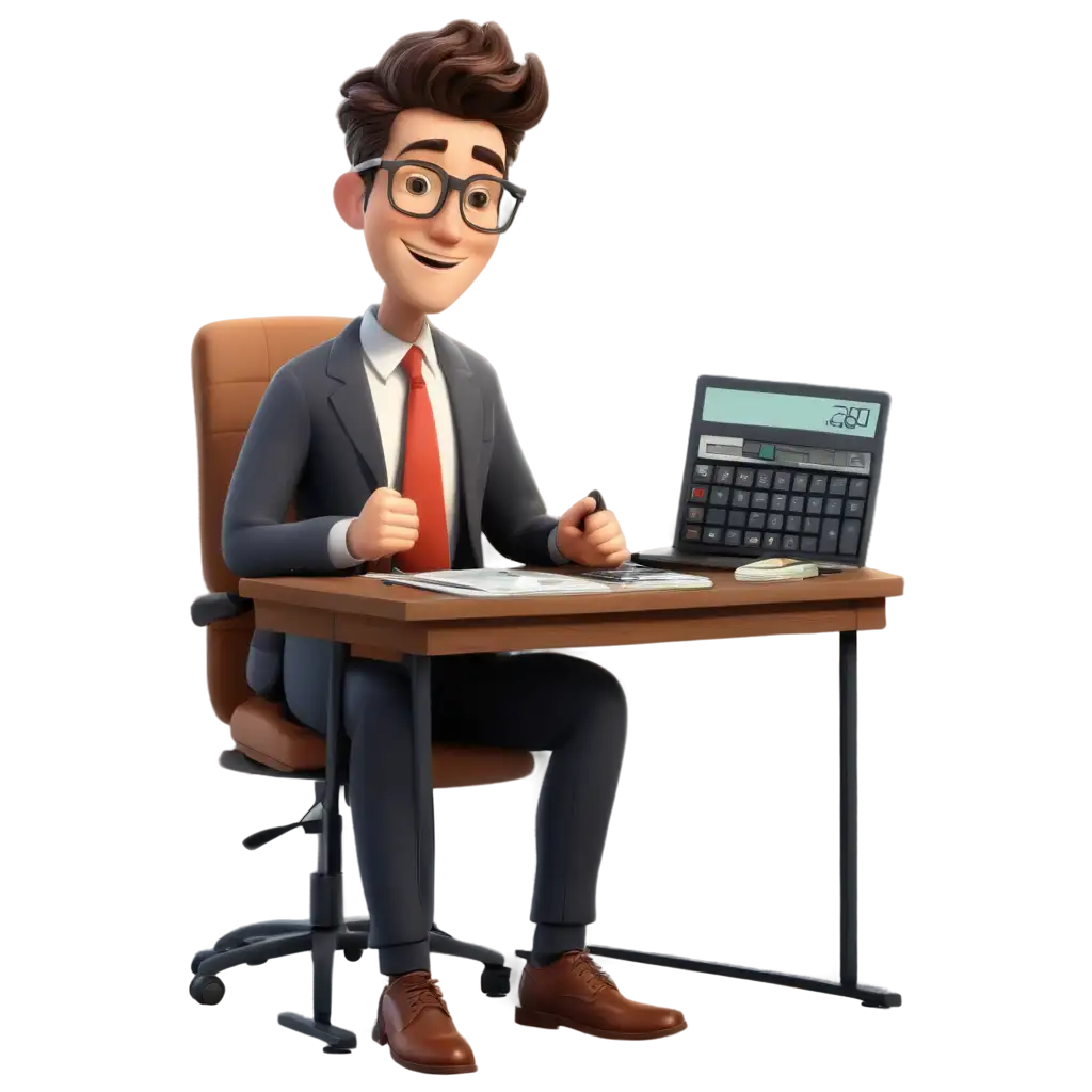 Professional-PNG-Cartoon-Accountant-at-Work-Illustration-of-Money-and-Calculator-on-Desk