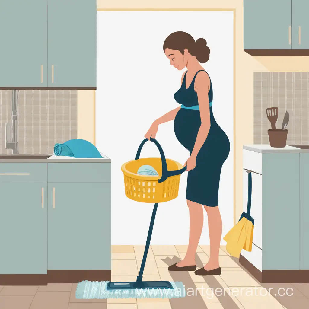 pregnant woman is doing household chores
