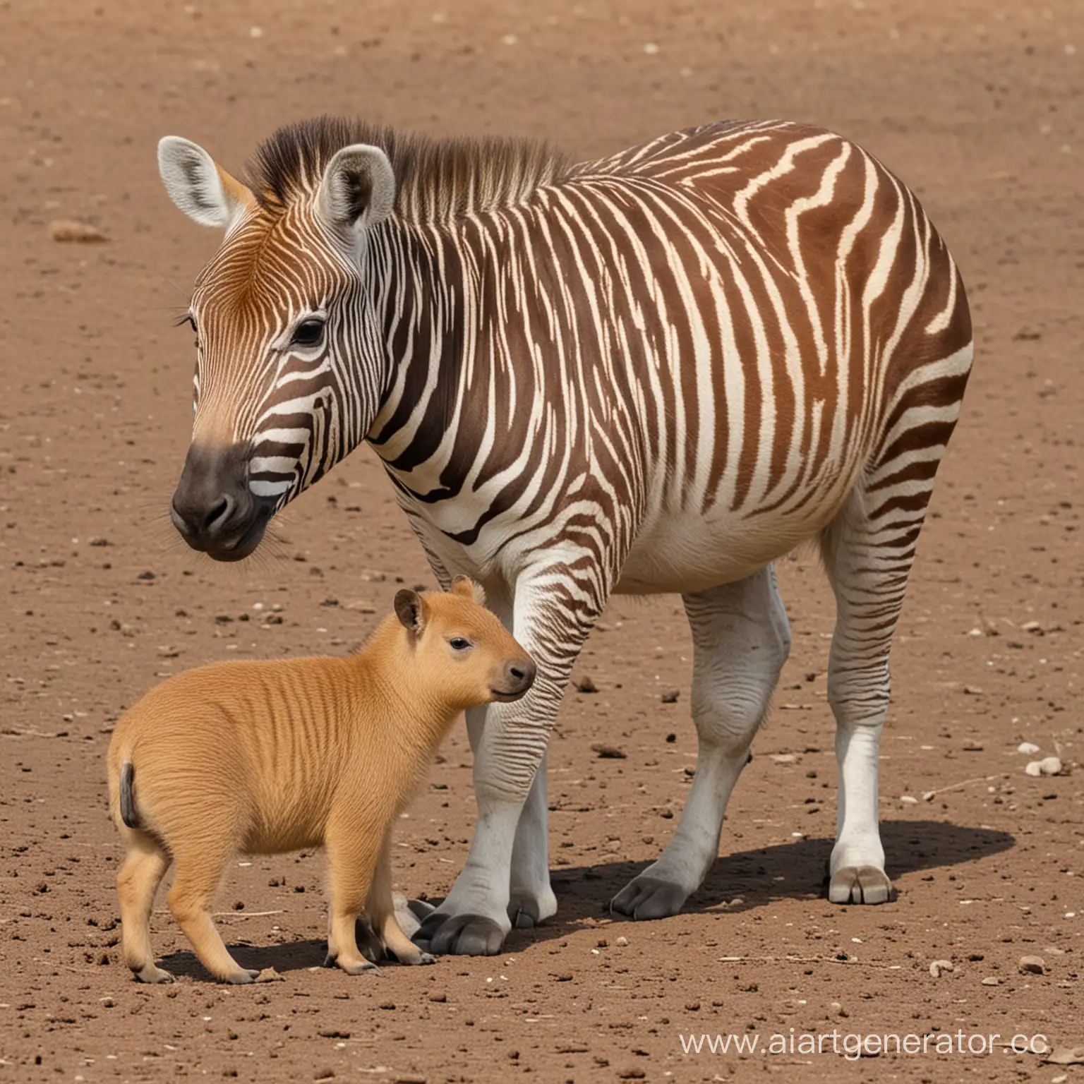 Zebra-and-Capybara-Baby-Playtime-in-African-Savanna