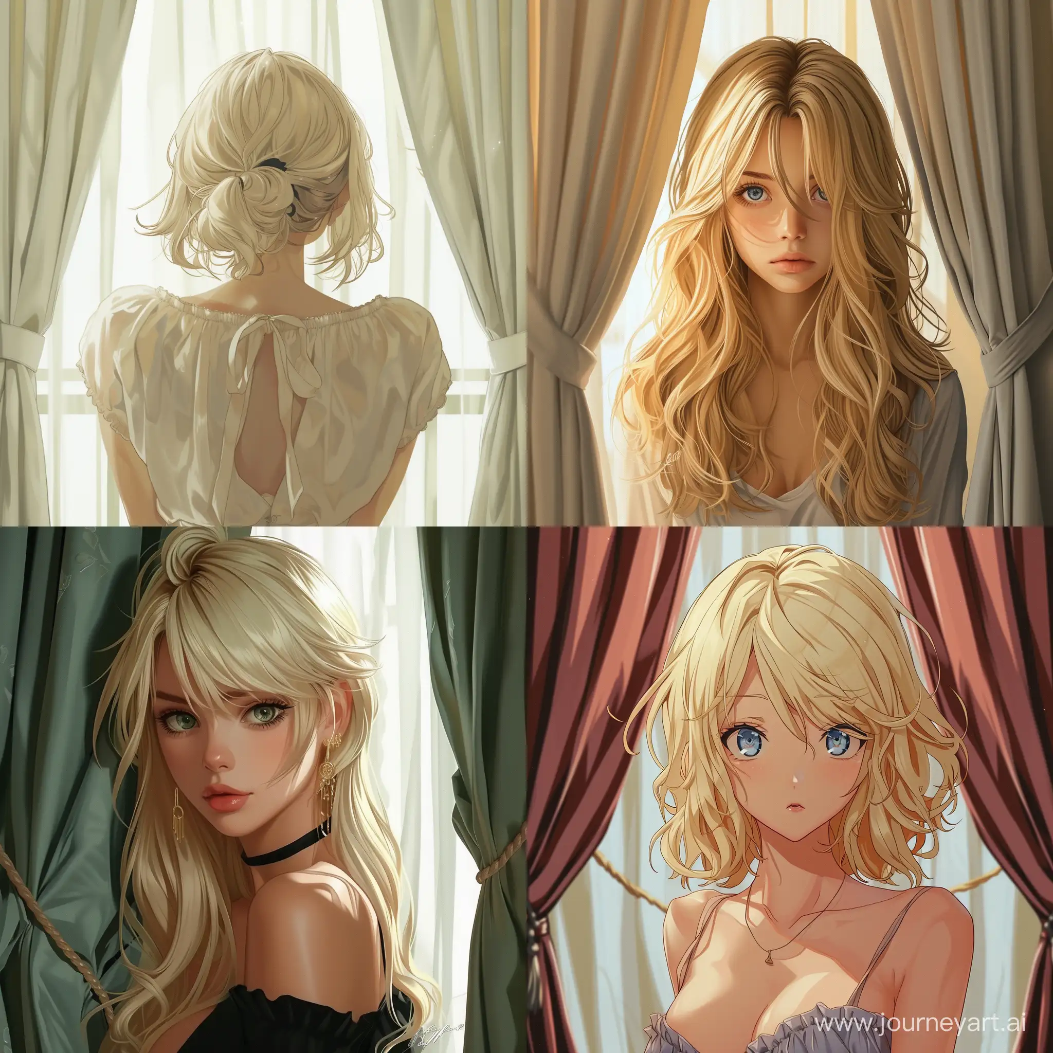 anime avatar hairstyle blond hair and curtains