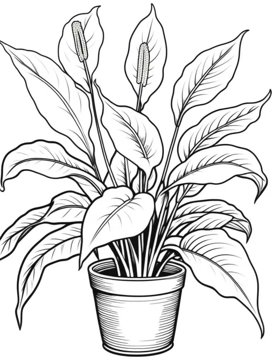 Tranquil Peace Lily Plant Coloring Sheet for Relaxation and Stress Relief