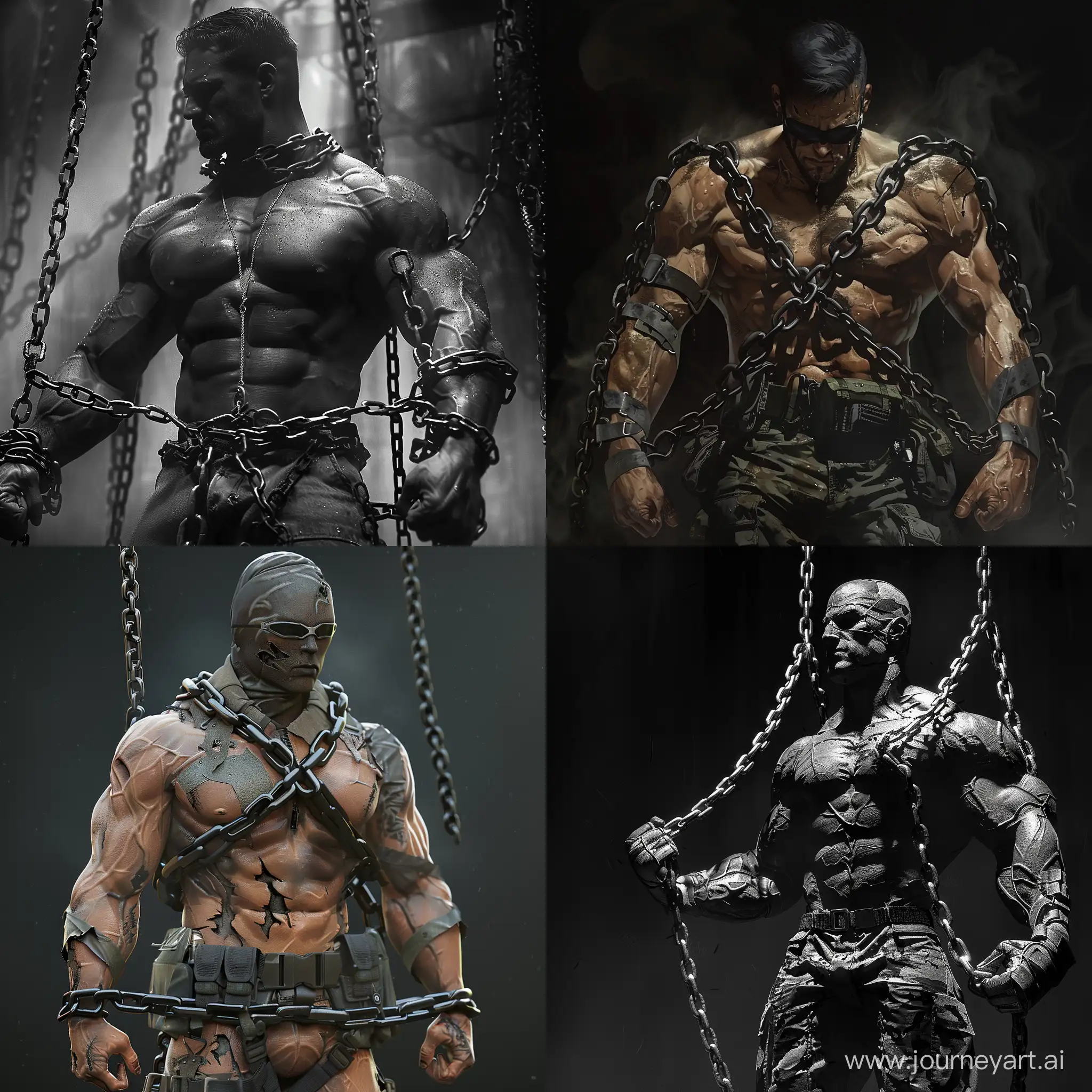 Muscle body soldier in chains