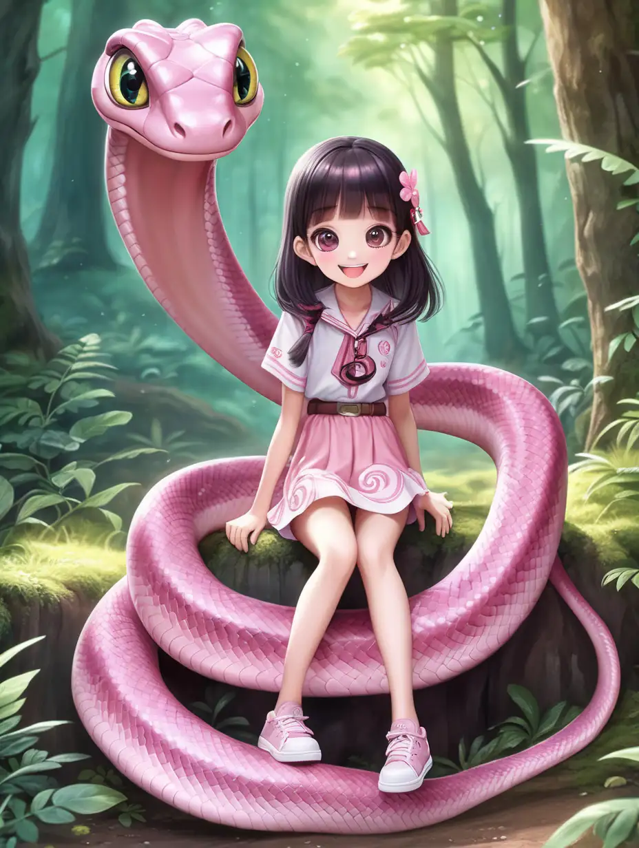 Adorable OneFoot Length Pink Snake Spirit Smiling in Enchanted Forest