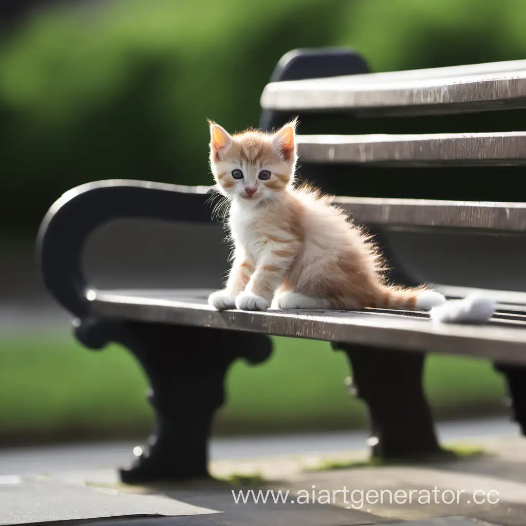 Adorable-Kitten-Relaxing-on-a-Wooden-Bench