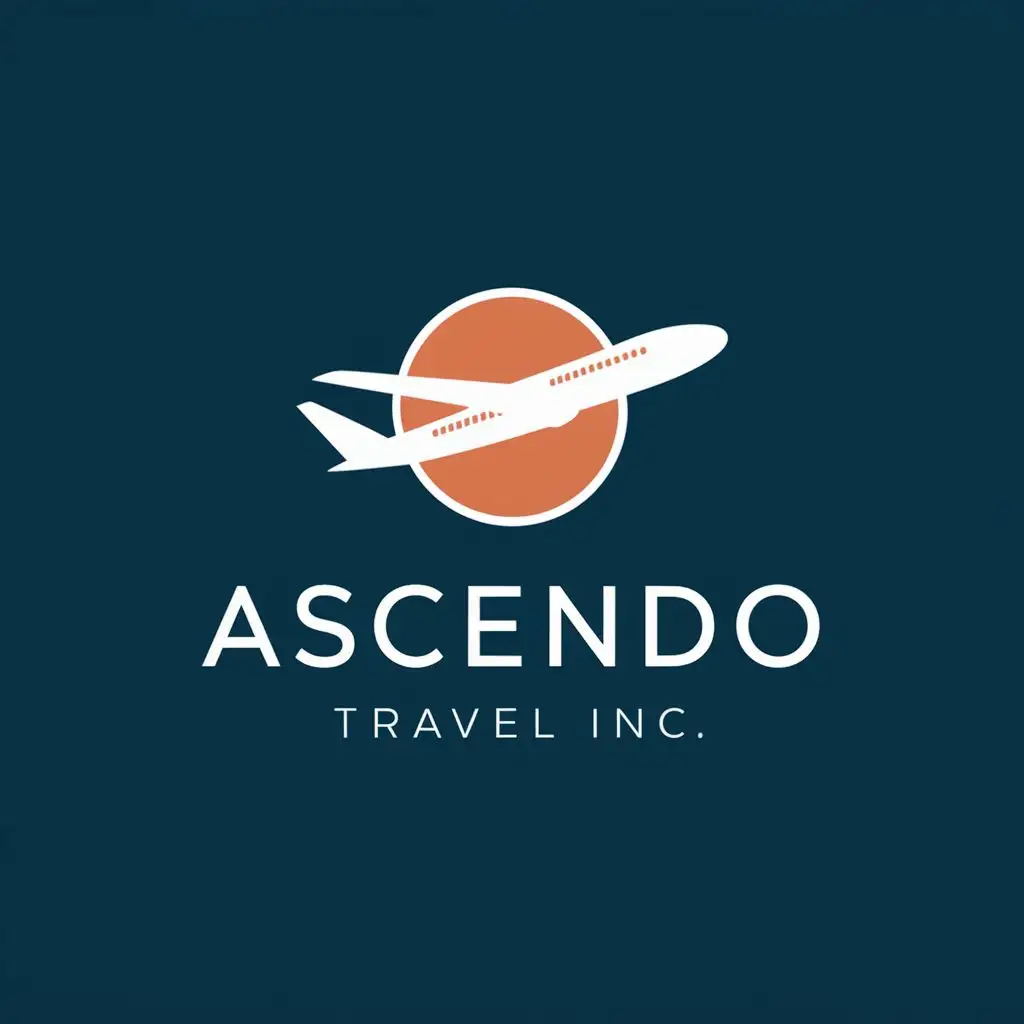 logo, Plane, with the text "Ascendo Travel Inc.", typography, be used in Travel industry