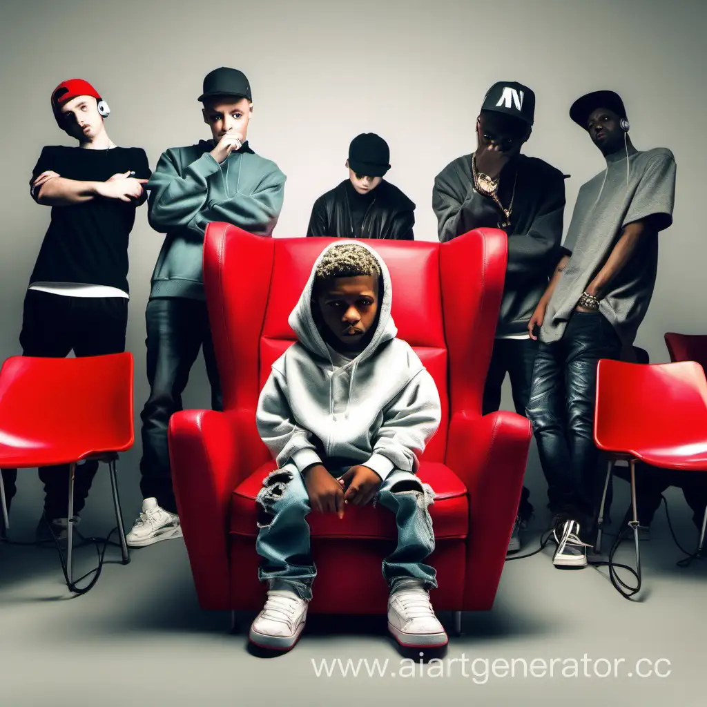 Melancholy-Audience-Watches-Boy-Rapper-on-Red-Chair