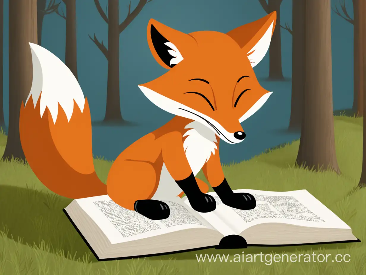 Intelligent-Fox-Engrossed-in-Reading-Adventure-Book