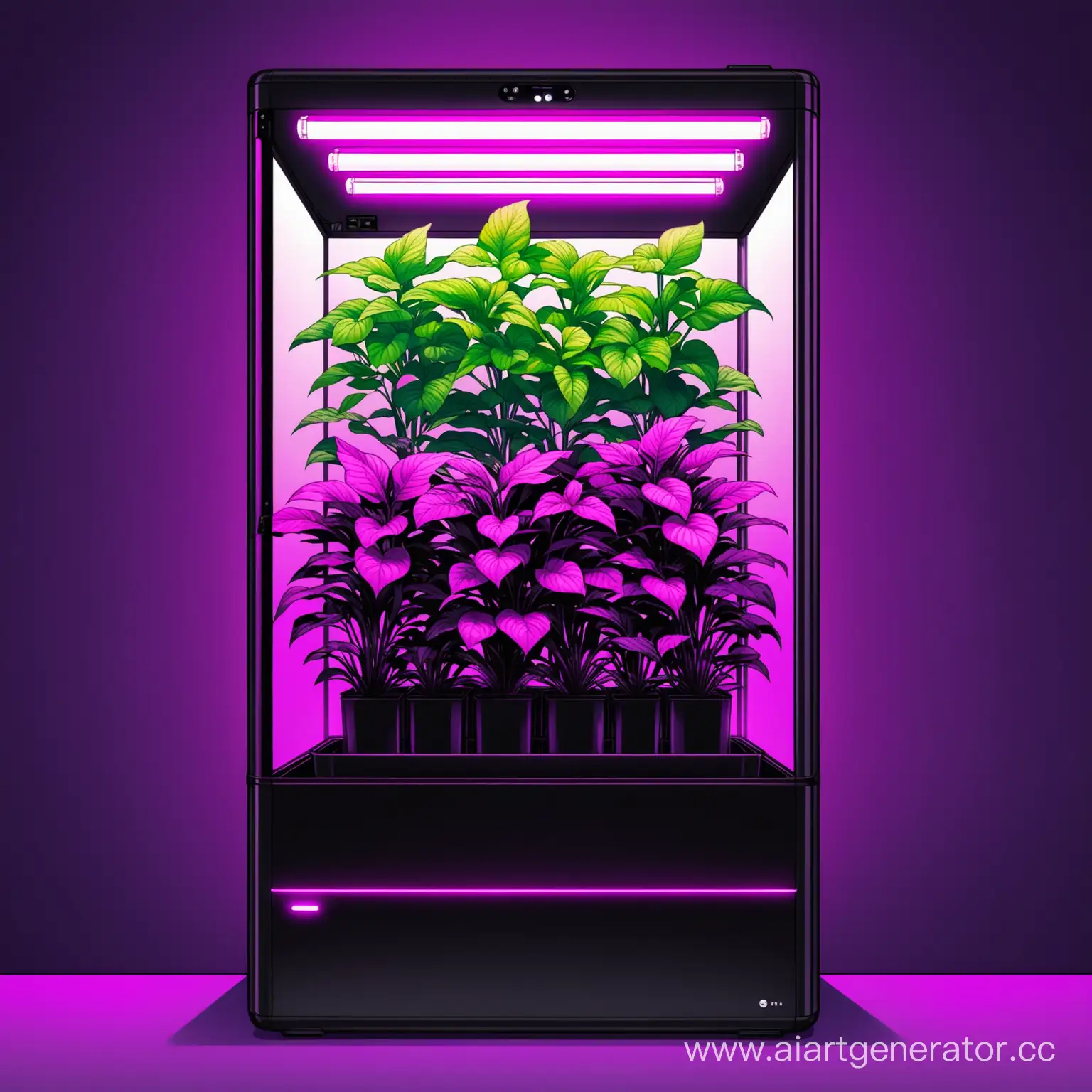 Sleek-Black-and-Purple-Automated-Grow-Box-with-Smartphone-Control