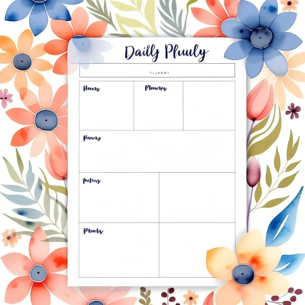 Colorful Watercolor Flowers Daily and Hourly Planner and Notepad