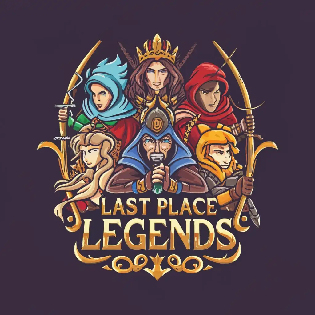 a logo design,with the text 'Last Place Legends', main symbol:5 fantasy people  ,complex,clear background