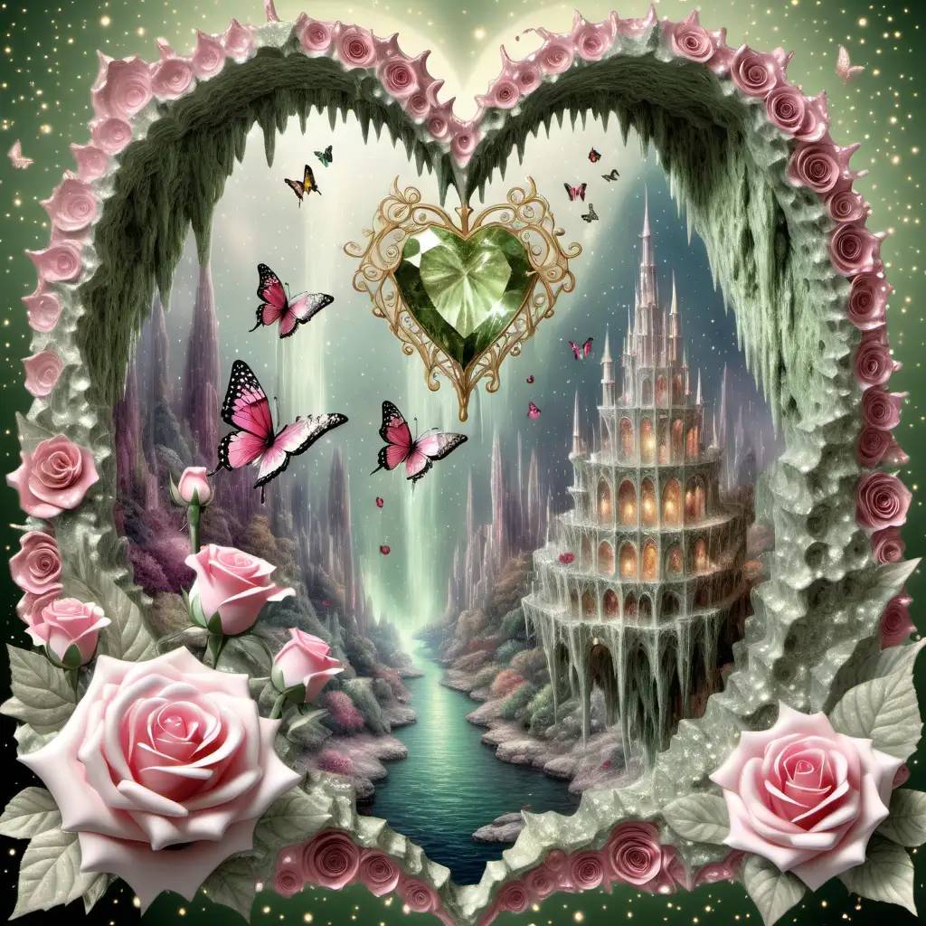 Enchanting Stalactite Heart with Butterfly and Rose Filigree