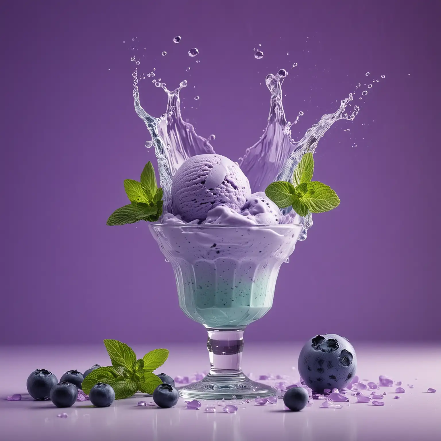 Stylish Modern Glass Filled with Blueberry Ice Cream and Toppings