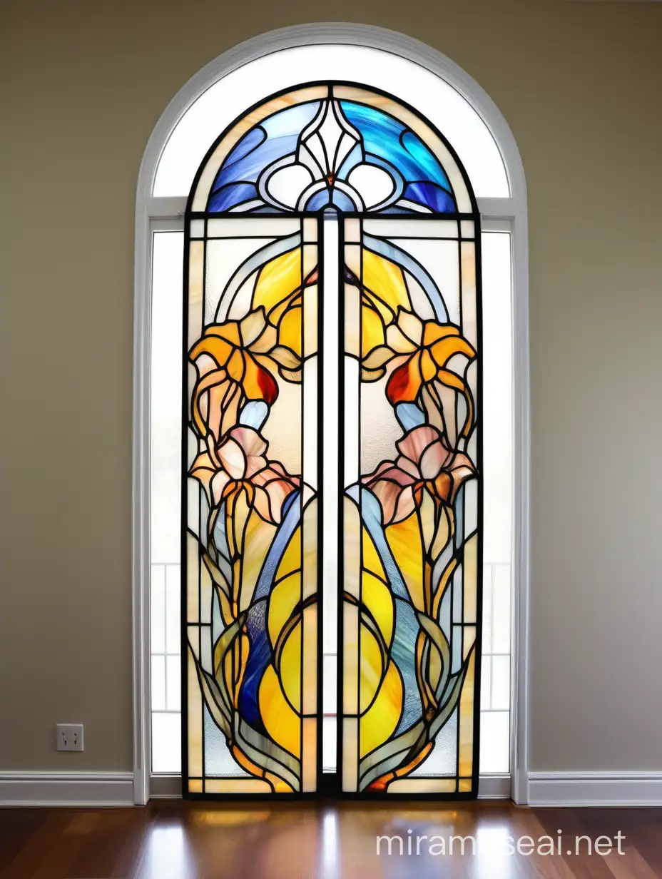Colorful Art Nouveau Stained Glass Flower Ornament in Living Room