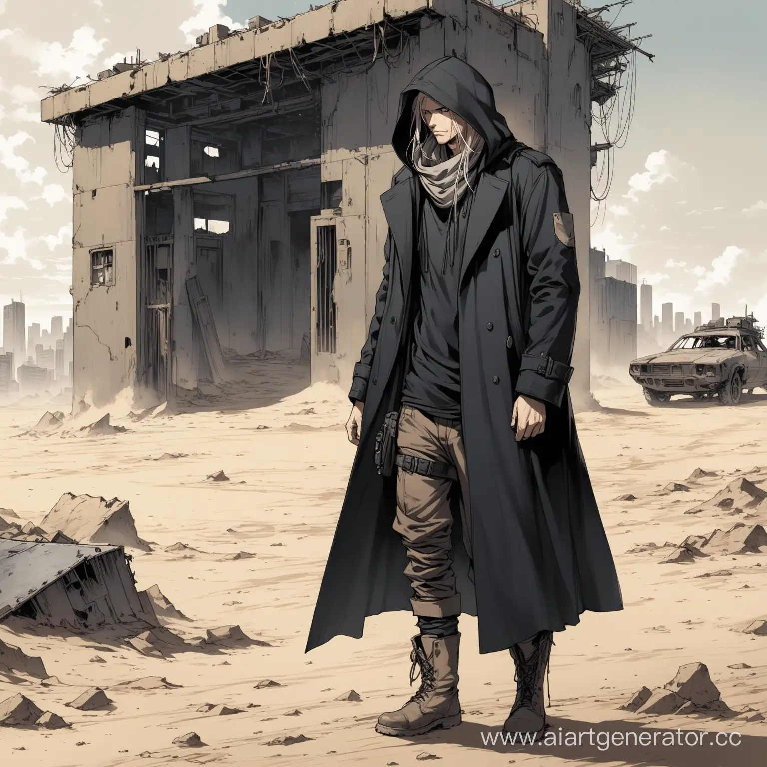 Mysterious-Figure-in-Overcoat-and-SandToned-Boots-Amidst-PostApocalyptic-Ruins