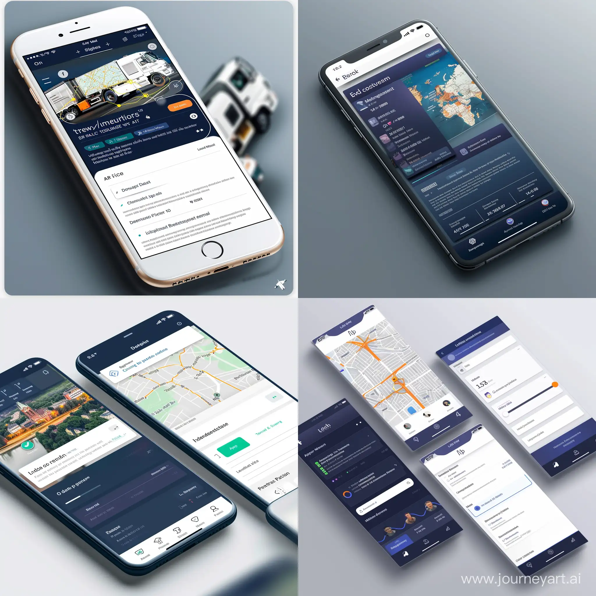 Design an stunning mobile app ( login, dash, map, form ) that will be used by users to track their fleet in realtime. Should have visual impact and beatiful images connected with business segment.