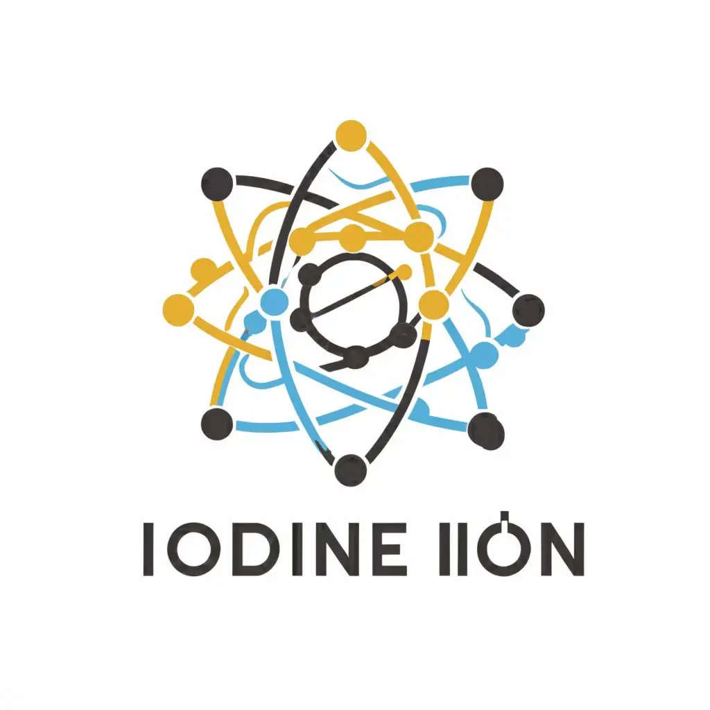 logo, atom, with the text "IodineIon", typography