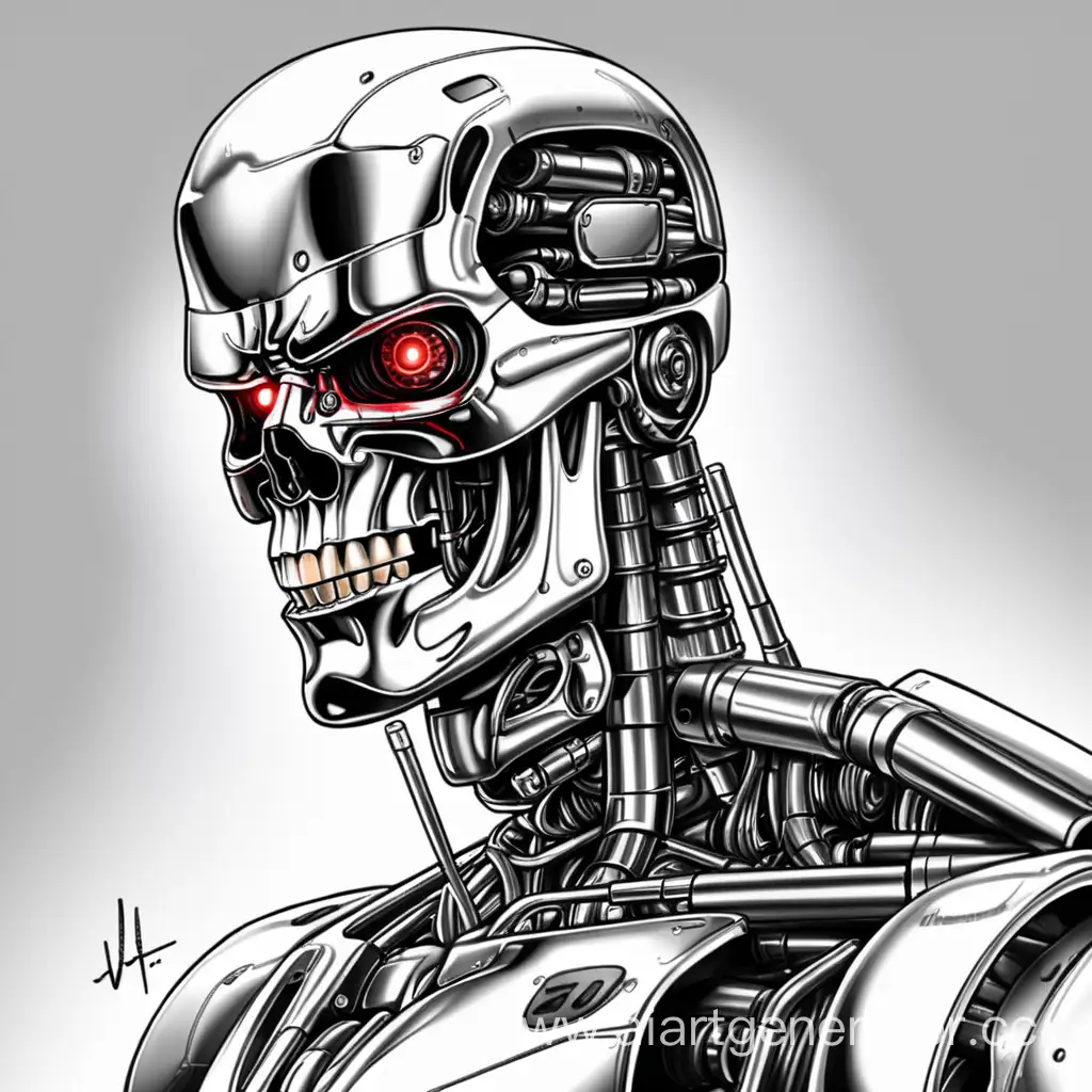 Futuristic-Cyborg-Drawn-Terminator-Artwork