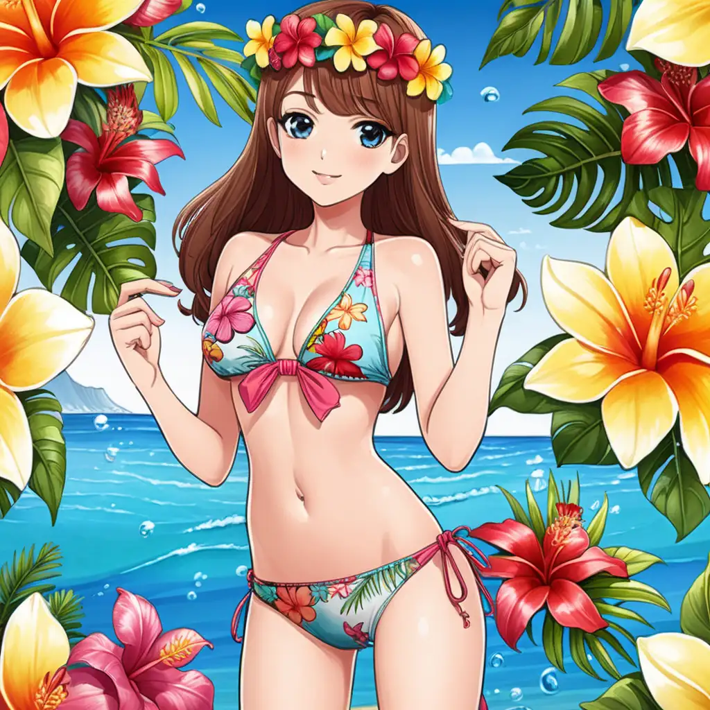 Colorful Hawaiian Flower Swimsuit Bikini Cartoon