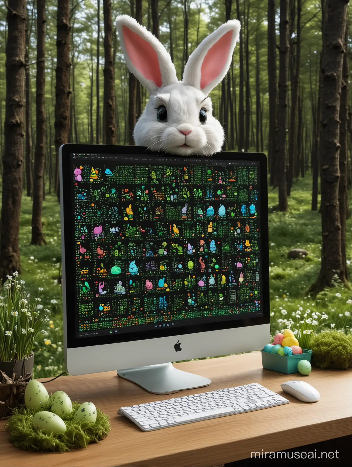 Easter Bunny Coding in a Technoegg Office Amidst Spring Awakening