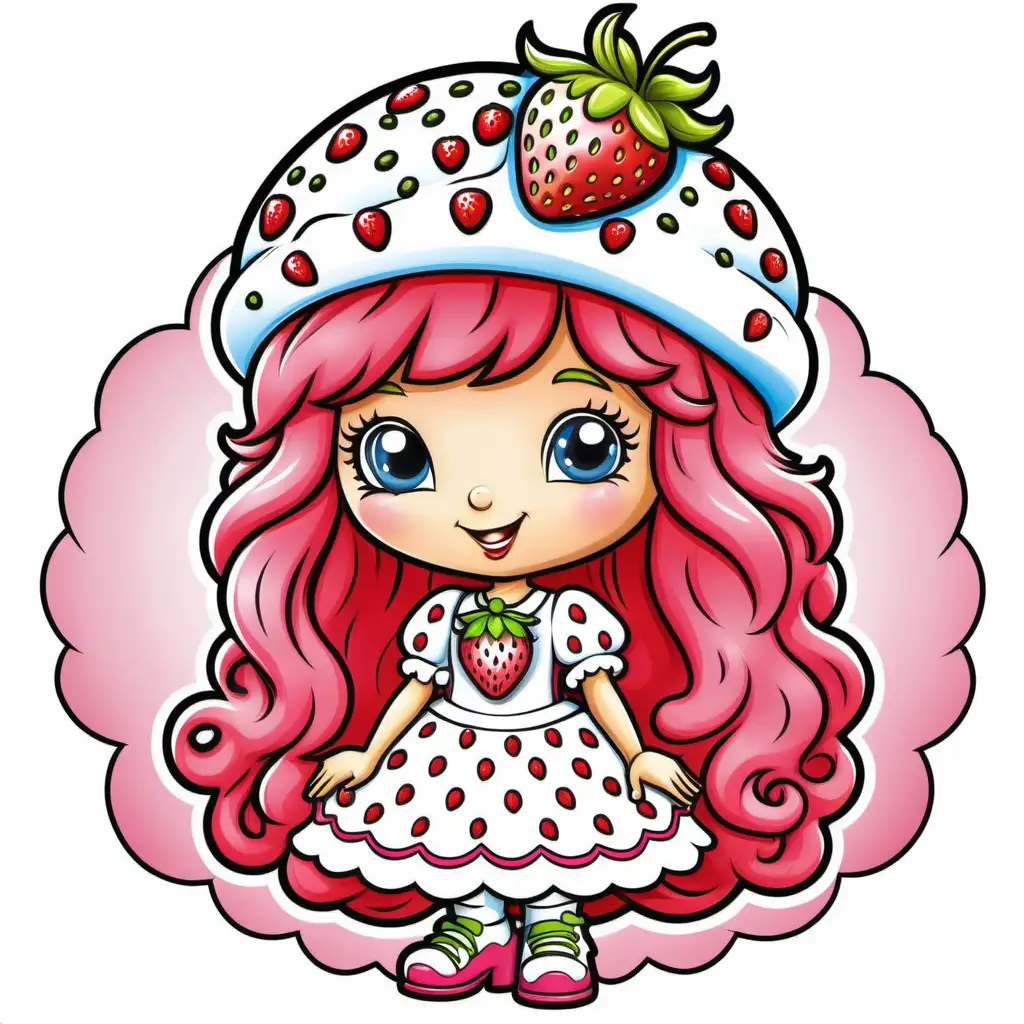 very colorful, strawberry shortcake 
coloring page, valentine theme, cartoon style, very white background, no shades