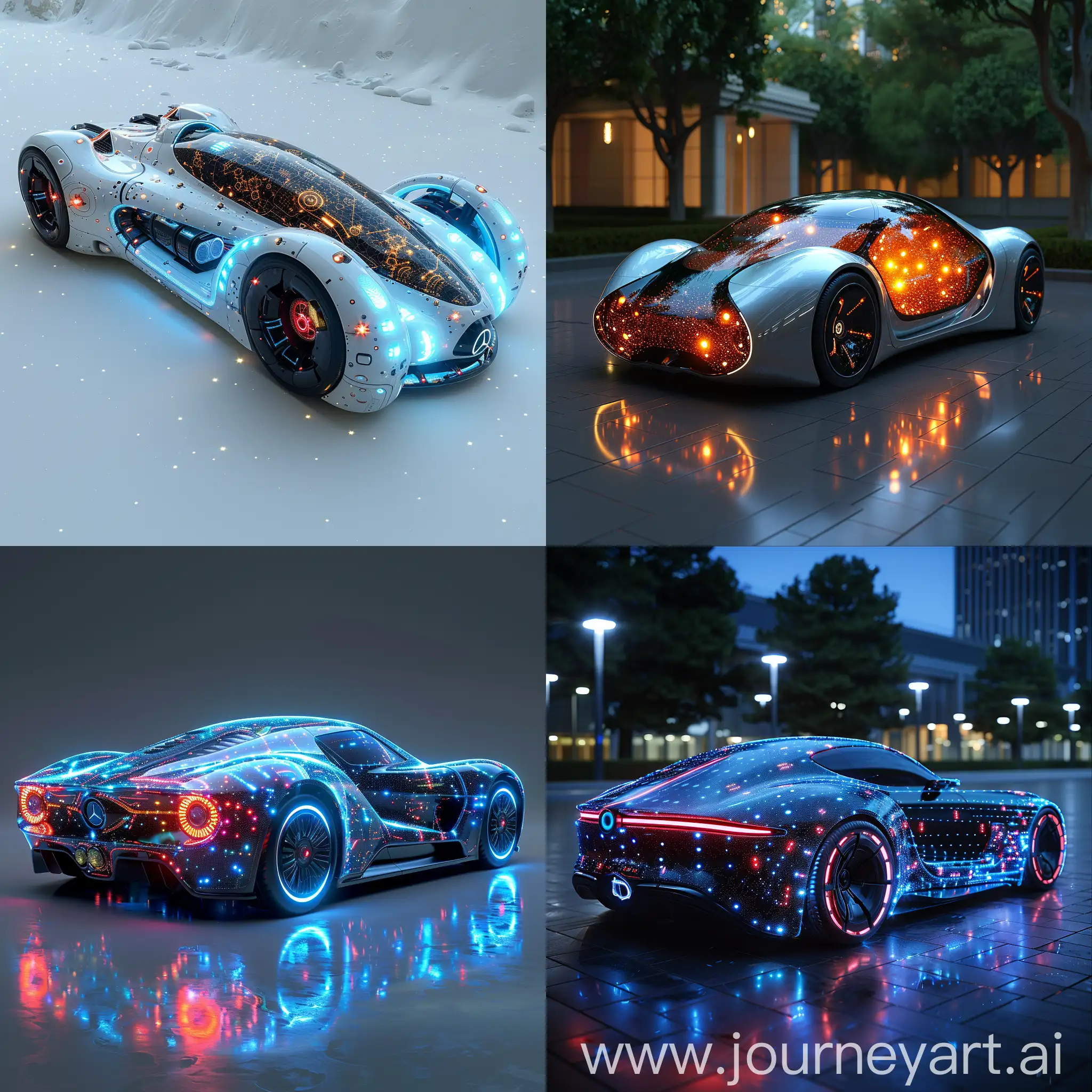 Futuristic car, Solar Panels, Regenerative Braking, Biodegradable Materials, Electric Motors, Recycled Components, Air Purification System, Energy-Efficient Lighting, Aerodynamic Design, Low-Rolling Resistance Tires, Smart Energy Management System, Self-Healing Body, Nanoparticle Filters, Nanotech Coatings, Nanocomposite Materials, Nanotechnology-Based Batteries, Nanorobotics, Smart Nanosensors, Nanotech Lubricants, Nanotech Insulation, Nanotech Displays, octane render --stylize 1000