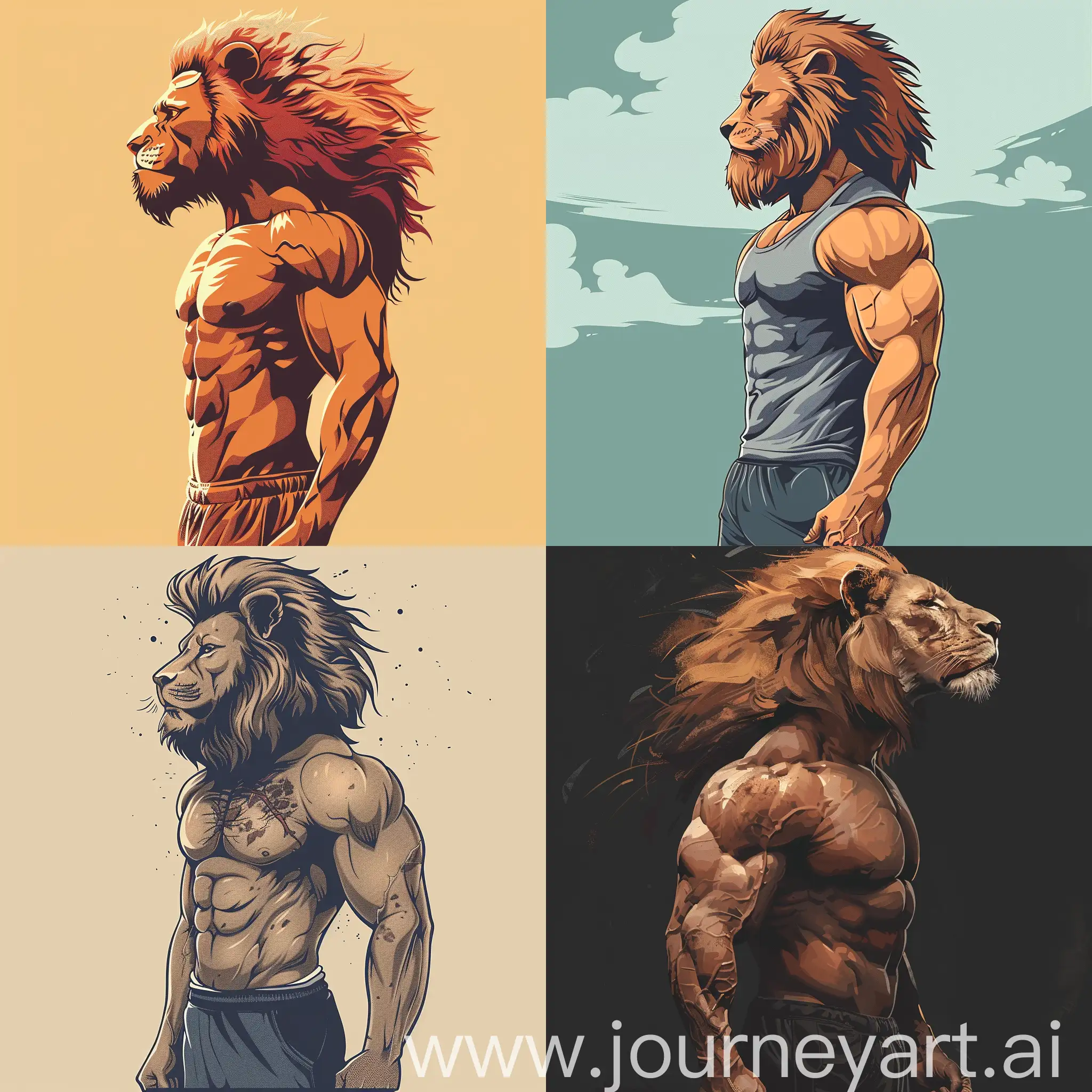 strong man with head of a lion, graphic designer
