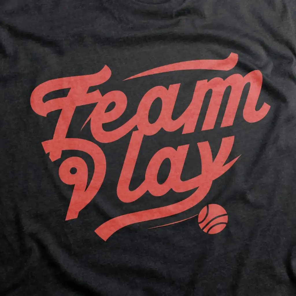 logo, t-shirt, with the text "team play", typography