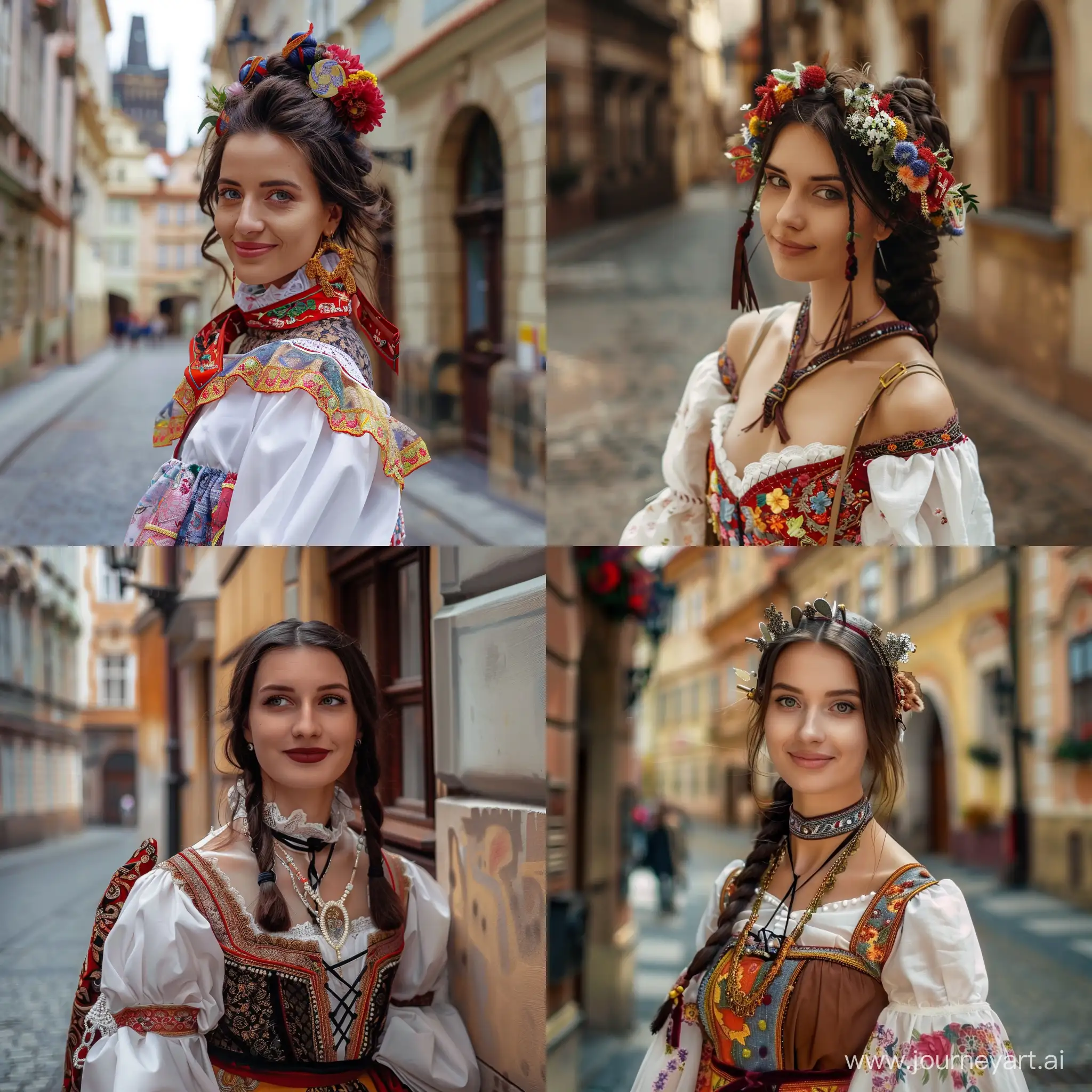 Traditional-Czech-Costume-Beautiful-Brunette-Woman-in-Prague-Street