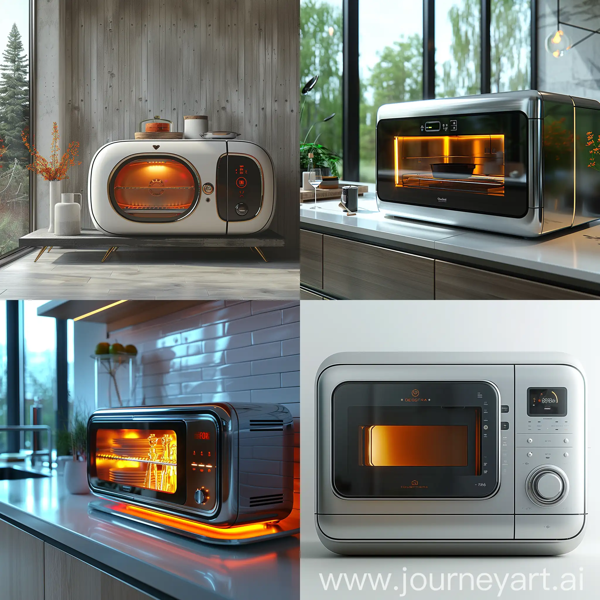 Futuristic microwave, ultra-modern, ultramodern, stainless steel and eco-friendly materials, smart materials, high tech, octane render --stylize 1000