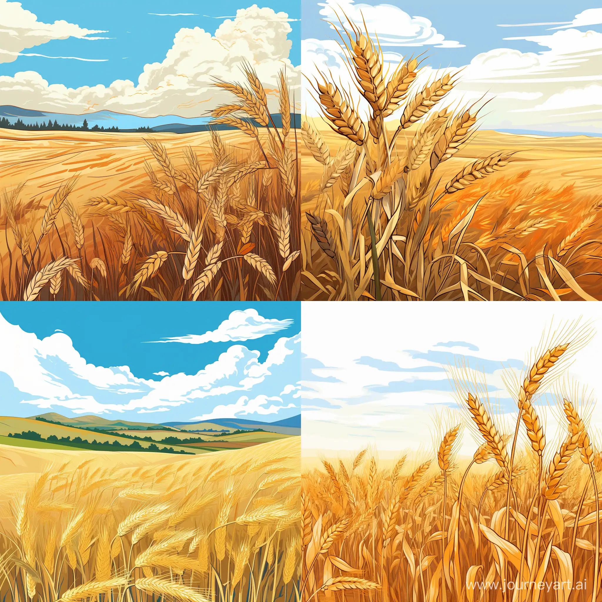 Vibrant-Cartoon-Wheat-Field-on-White-Background