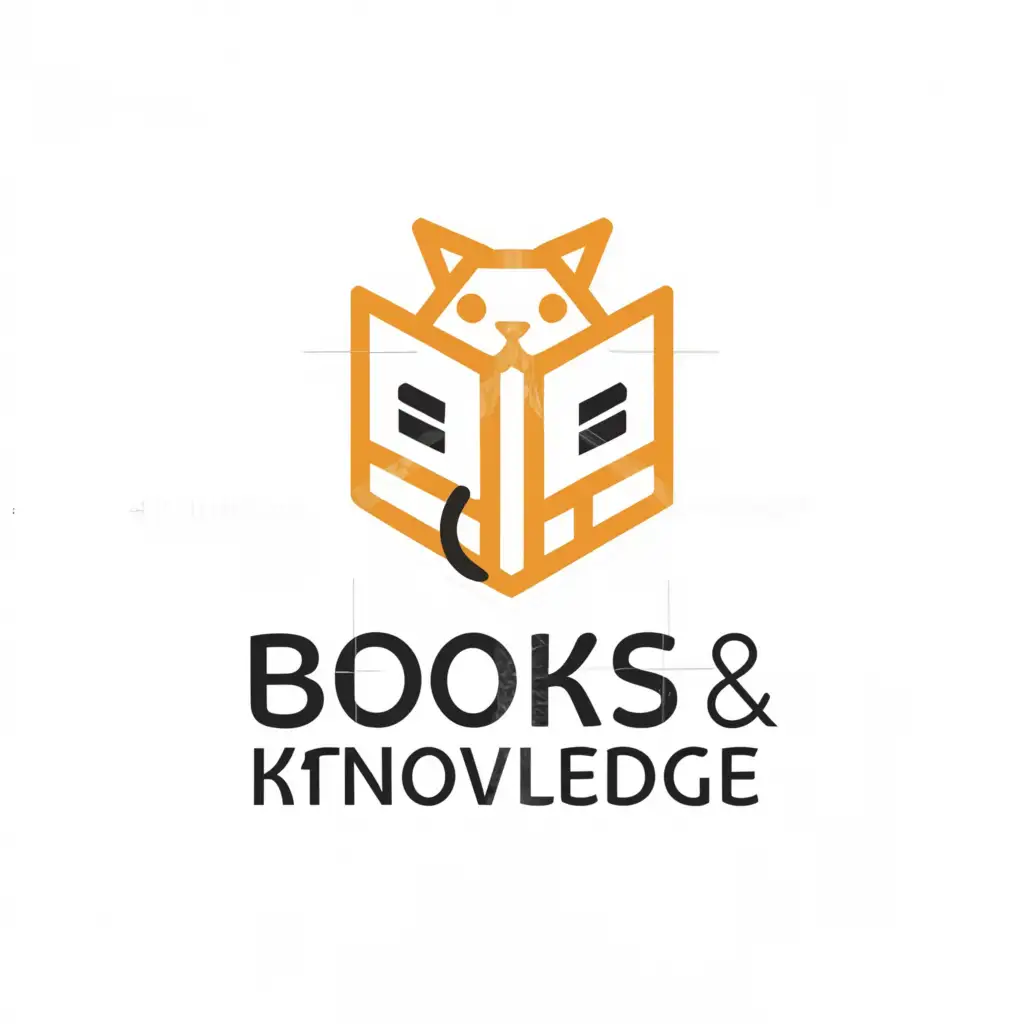 a logo design,with the text "books, knowledge", main symbol:books, geometric figures, cat,Moderate,clear background