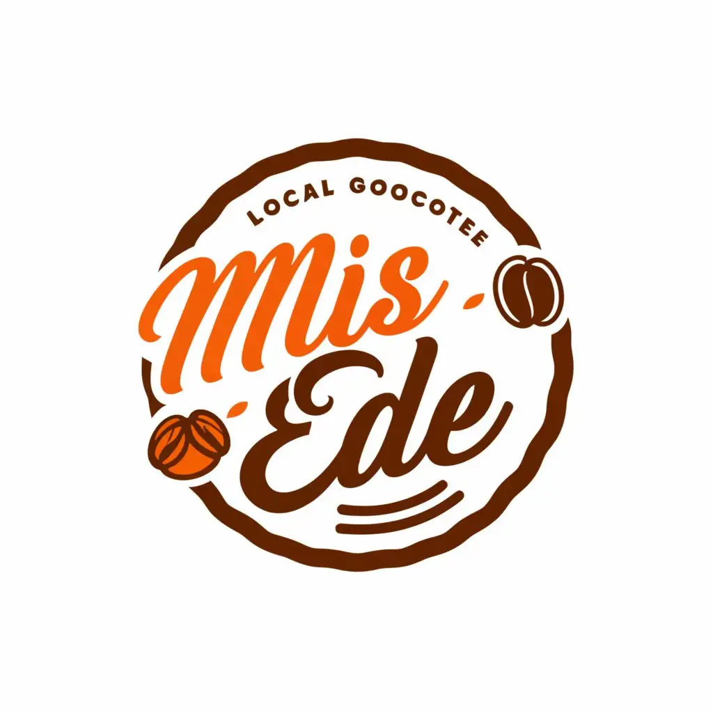 a logo design,with the text "MISS EDE", main symbol:A circular brand logo with orange coffee and chocolate motifs evokes local, healthy goodness.,Minimalistic,be used in Automotive industry,clear background