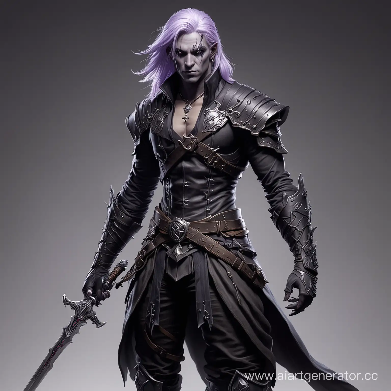 Drow-Warrior-with-Onyx-Skin-and-Lavender-Hair-wielding-Dagger-and-Short-Sword