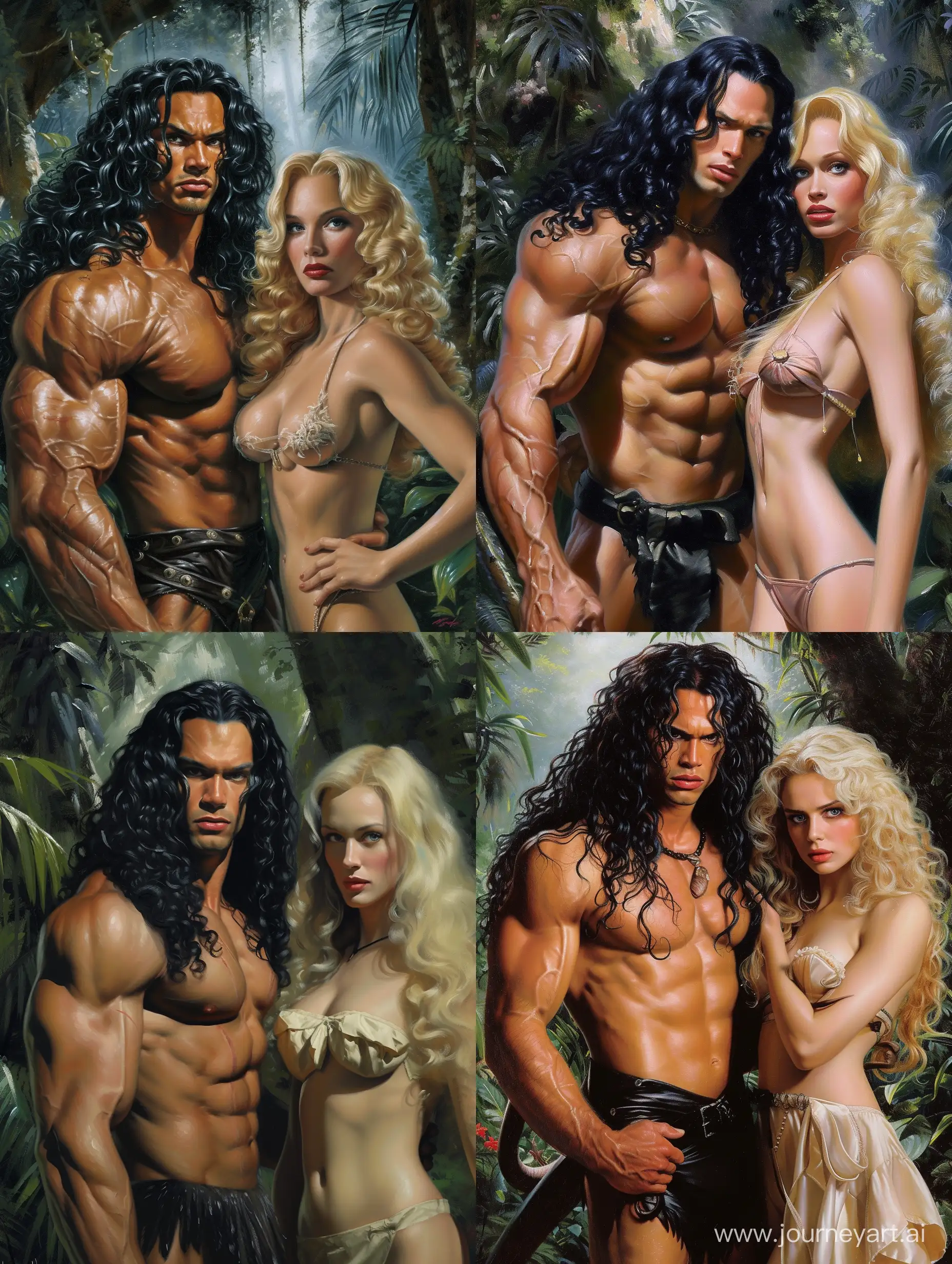 Muscular-Tarzan-and-Blond-Companion-in-Dynamic-Jungle-Scene-VallejoRoyo-Inspired-Oil-Painting