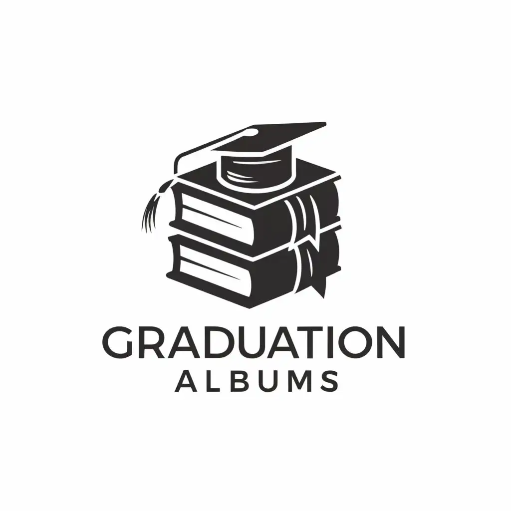 a logo design,with the text "Graduation albums", main symbol:book,Minimalistic,be used in Education industry,clear background