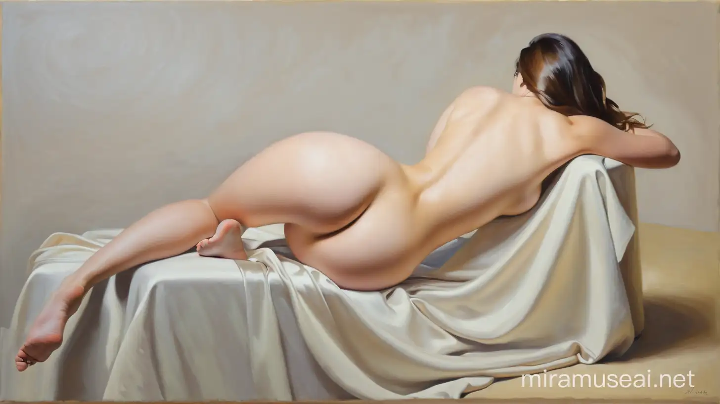 Nude oil painting of a young stunningly beautiful curvaceous young woman