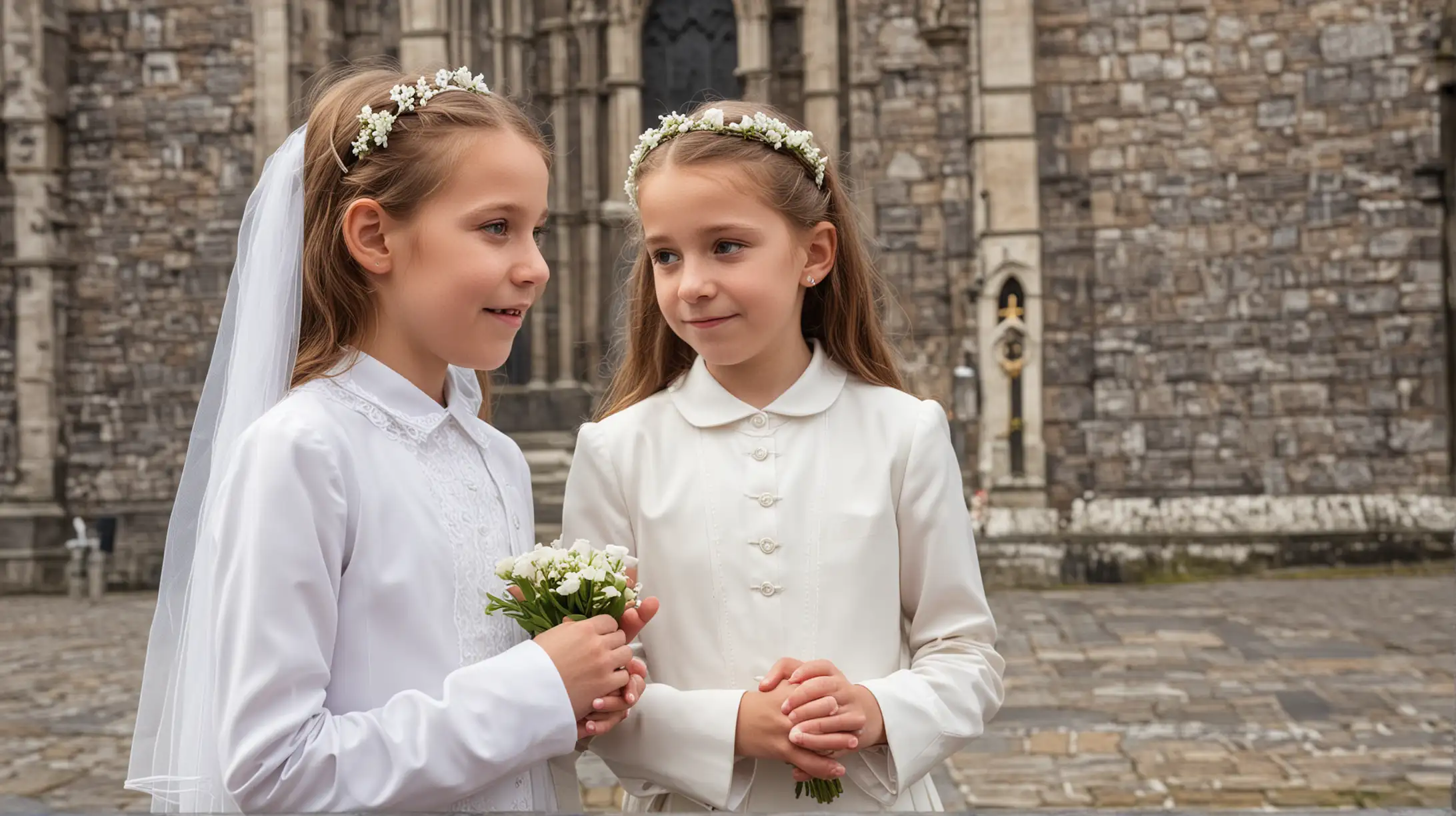 girl  holy communion day
in front of a cathedral in Ireland 