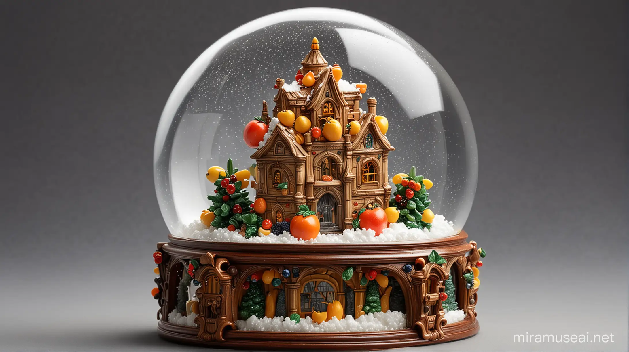Renaissance Style Snow Globe with Fruity Interior and Exterior
